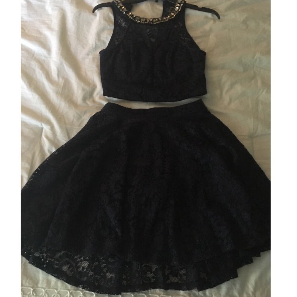 Halter top, two piece homecoming dress.